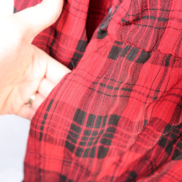 Vintage 80s Lew Magram red and black plaid midi shirt dress 14 - Picture 5 of 8